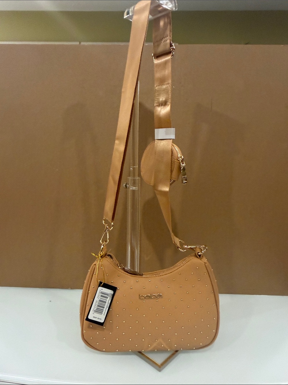 bebe Mustard-Tan Studded Shoulder Bag - Picture 7 of 8